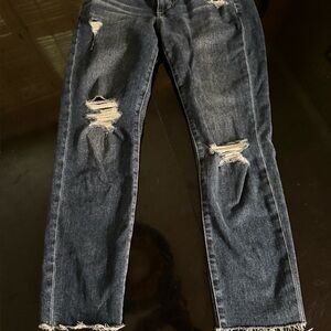 Joe's Jeans Boyfriend Slim Crop | Distressed | Frayed Hem | Medium‎ Dark Wash